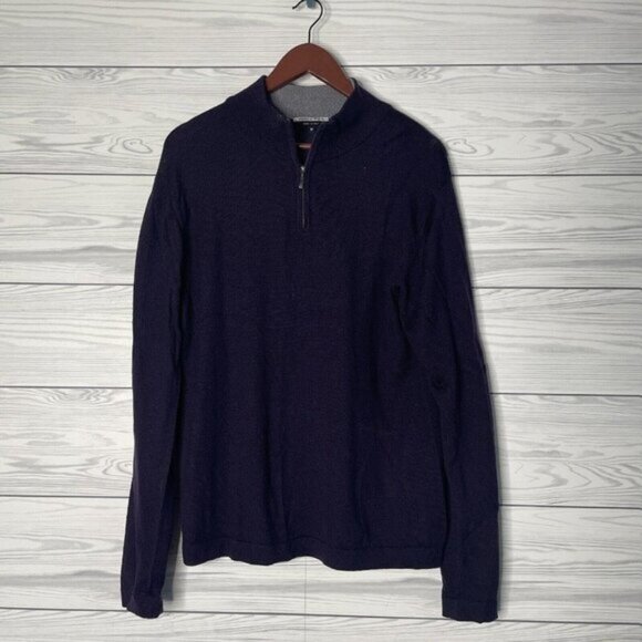 Marco Fiori 100% Merino Wool Dark Purple Pullover Quarter Zip Sweater Men Medium - Picture 1 of 7